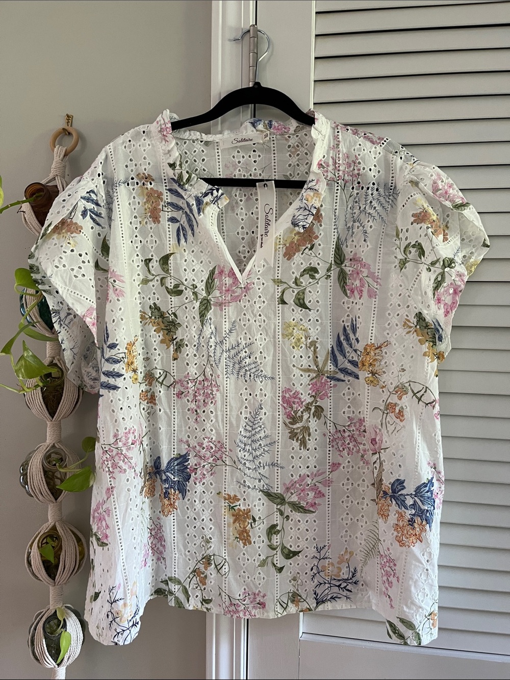 Solitaire White Eyelet Blouse with Pastel Floral Print